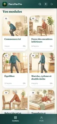 Les modules de l'application Pas à Pas Pro