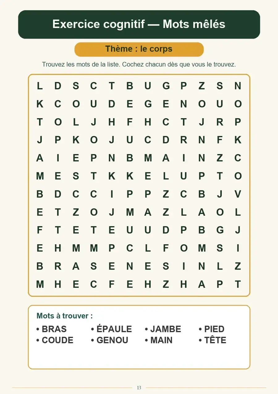 Fiche à imprimer : mots mêlés